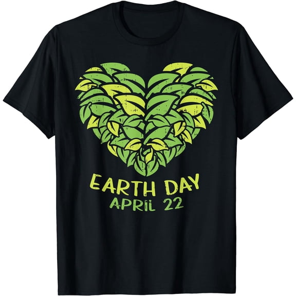 Earth Day Environment Heart Plant T-Shirt Short Sleeve Black Tee Unisex