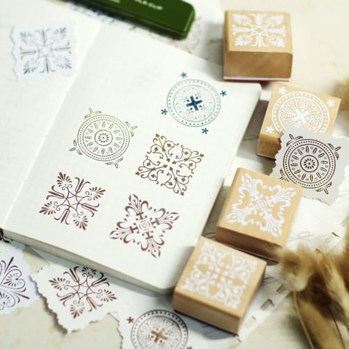 Ready Made Rubber Stamp - Joyfill Diary Wooden Boxed Retro Cute Small Rubber Stamp Set