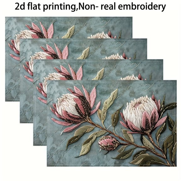 4pcs placemats, 2d flat printing,Painted Protea Neriifolia table mat, for dining table, kitchen, party, indoor, holiday, dinner parties and home decor 12x18 Inch (table mats)