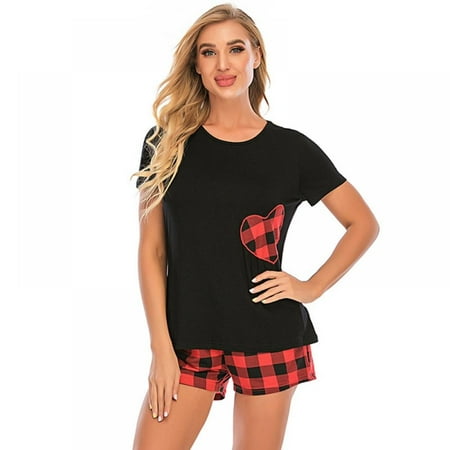 

Ladies Shorty Pyjamas Women s Ultra Soft Plaid Shorts Pajamas Set Short Sleeve Pajamas Pajamas S-XXL