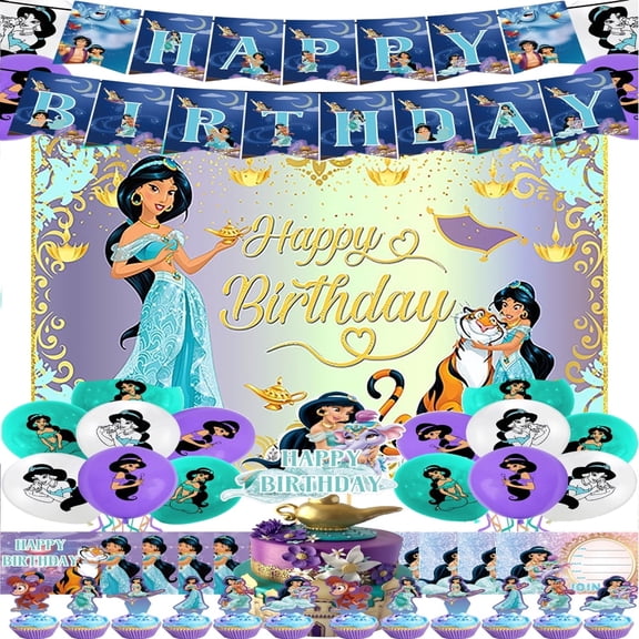 Princess Jasmine Party Decorations,Aladdin Birthday Decorations Princess Decorations Princess Banner & Princess Banner, balloon, background cloth etc Princess Birthday Party Supplies