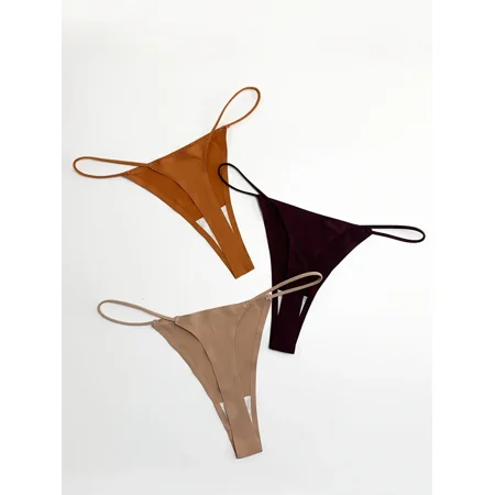 

3 Pcs Women‘s Sexy Seamless String Bikini Panties Solid Transparent Medium Stretch Panties Women‘s Underwear & Lingerie