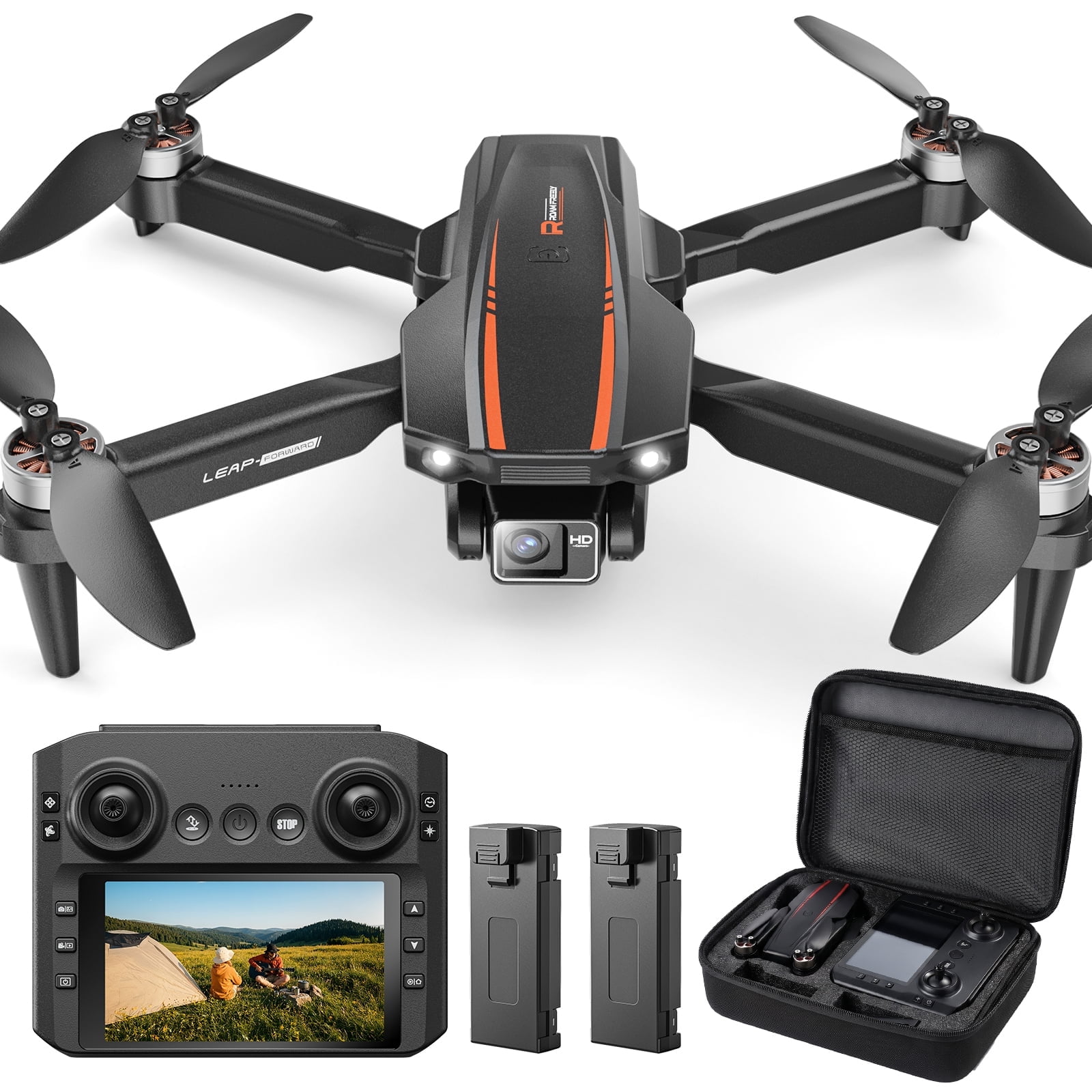 H31 Drone with 4.3" Screen Remote, Wefone 4K Camera Foldable Drone, Optical Flow Hovering, Brushless Motors, Carry Case, 2 Batteries, Black