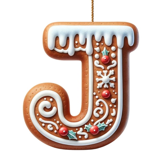 2D Flat Acrylic Christmas Tree Pendant, Candy Initial Letter J Ornament With Berries And Snowflake Pattern, Festive Xmas Decoration For Tree Hanging