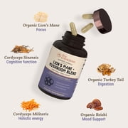 Live Conscious Lions Mane Mushroom Blend, Cordyceps Turkey Tail & Reishi Herbal Supplement, Cognitive & Gut Health, for Men and Women, 30 Servings