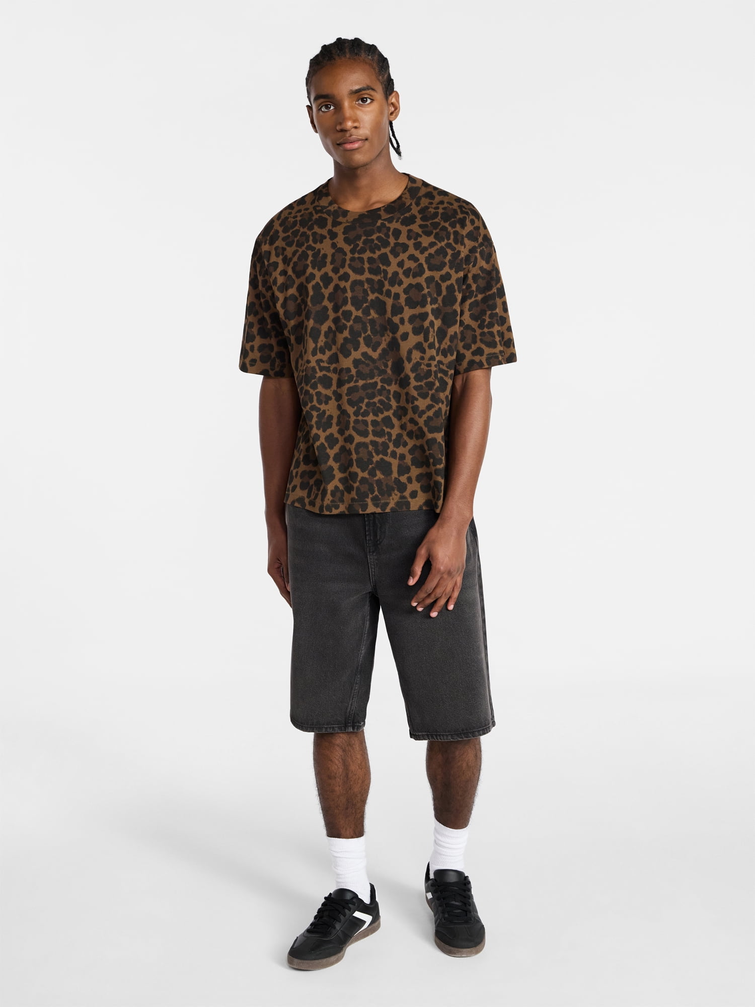 No Boundaries Cotton Oversized Cropped Tee with Short Sleeves, Men's and Big Men's XS-5XL
