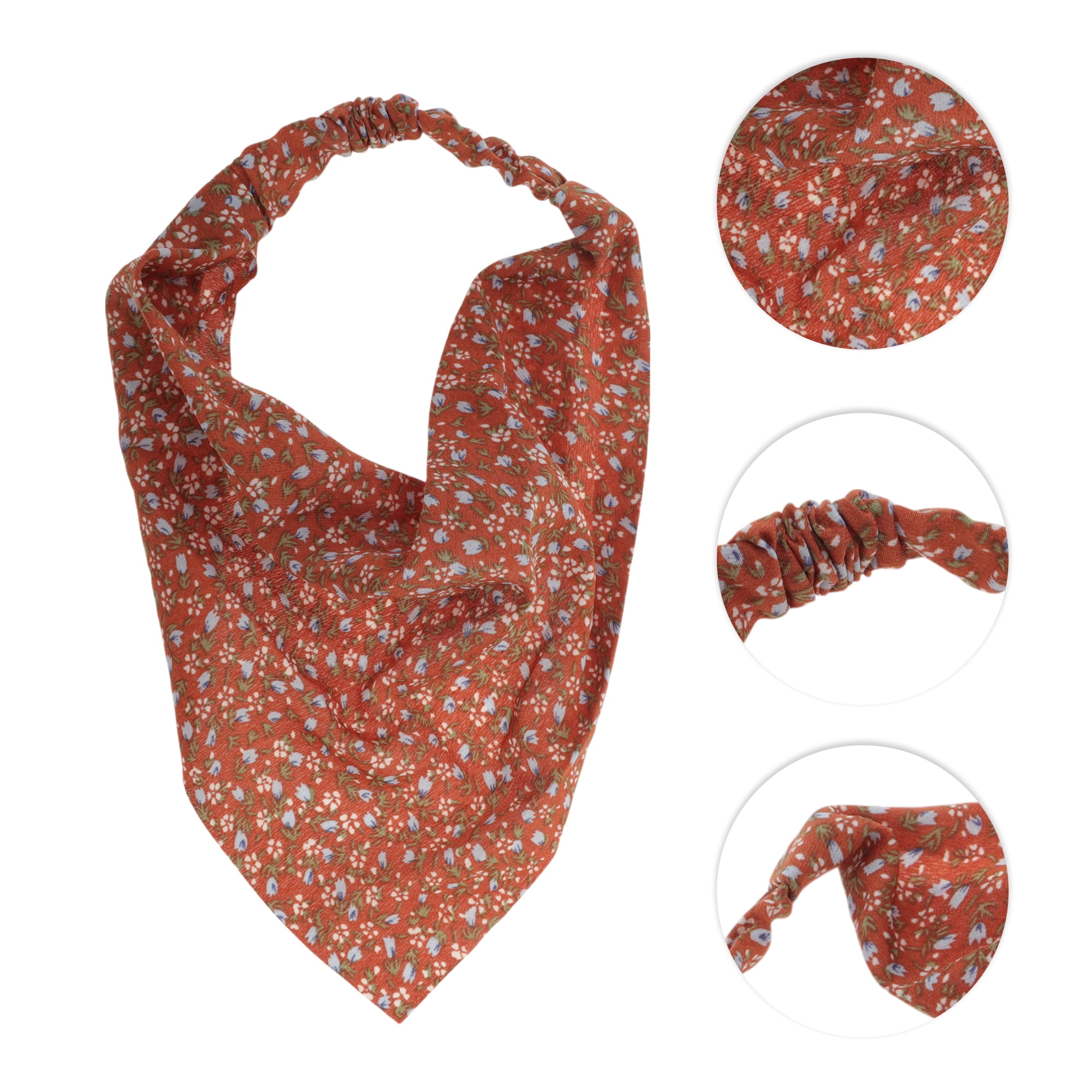 Unique Bargains 1pc Stylish Ditsy Floral Headwrap 9.25''x8.86'' Orange Red