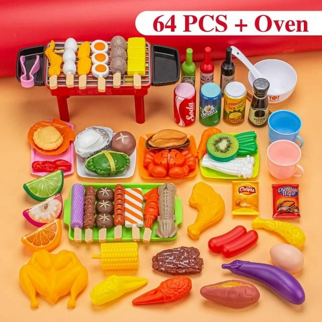 Mini Food Toys Kids Pretend Play Kitchen Toys Simulation Cookware Cooking BBQ Oven Kit Role Play Game Educational Gift Children
