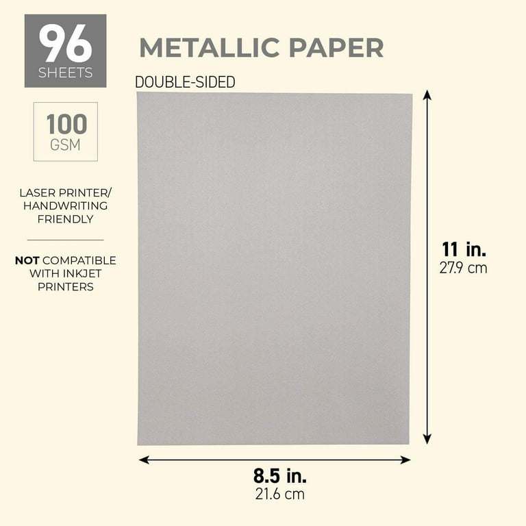  Silver Metallic Paper - 100-Pack Silver Shimmer Paper, Paper  Crafting Supplies, Perfect for Flower Making, Ticket, Invitation,  Stationery, Scrapbook Use, Printer Friendly, 120 GSM, 8.5 x 11 Inches :  Office Products