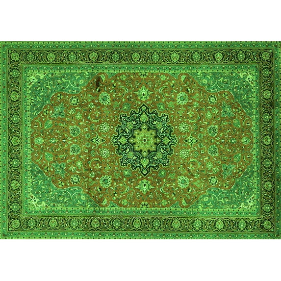 Ahgly Company Indoor Rectangle Medallion Green Traditional Area Rugs, 7' x 10'
