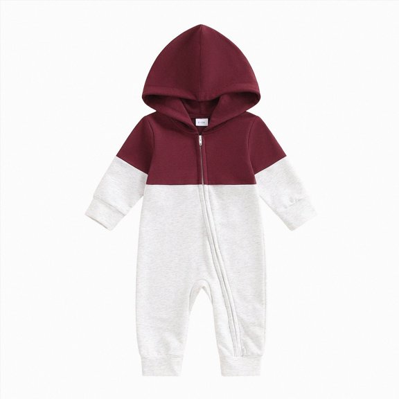 CAICJ98 Newborn Baby Boy Clothes Romper Long Sleeve Color Block Hooded Zipper Jumpsuit Fall Winter Outfits,Size 3-6 Months