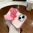 thumbnail image 6 of Cute Solid Color Phone Case with Butterfly Wing Holder for iPhone Compatible with iPhone 15 Pro Max, Sakura Pink, 6 of 8