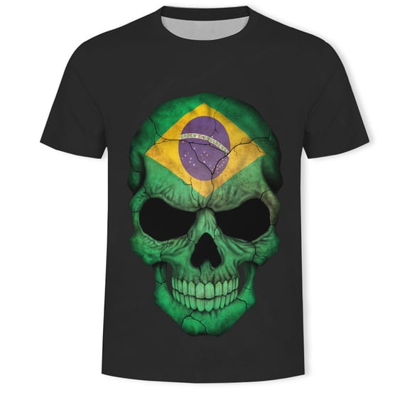 Unique National Flag Design Skull Print Men's Short Sleeve T-Shirt 3D Novelty Skull Cool Skeleton Graphic Tshirt Summer Fashion Top Tee
