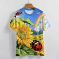 thumbnail image 3 of Ladybug Sunflower Rainbow Womens Tops Women's Fashion Casual Short Sleeve Flower Print Round Neck Pullover Top Blouse, 3 of 6