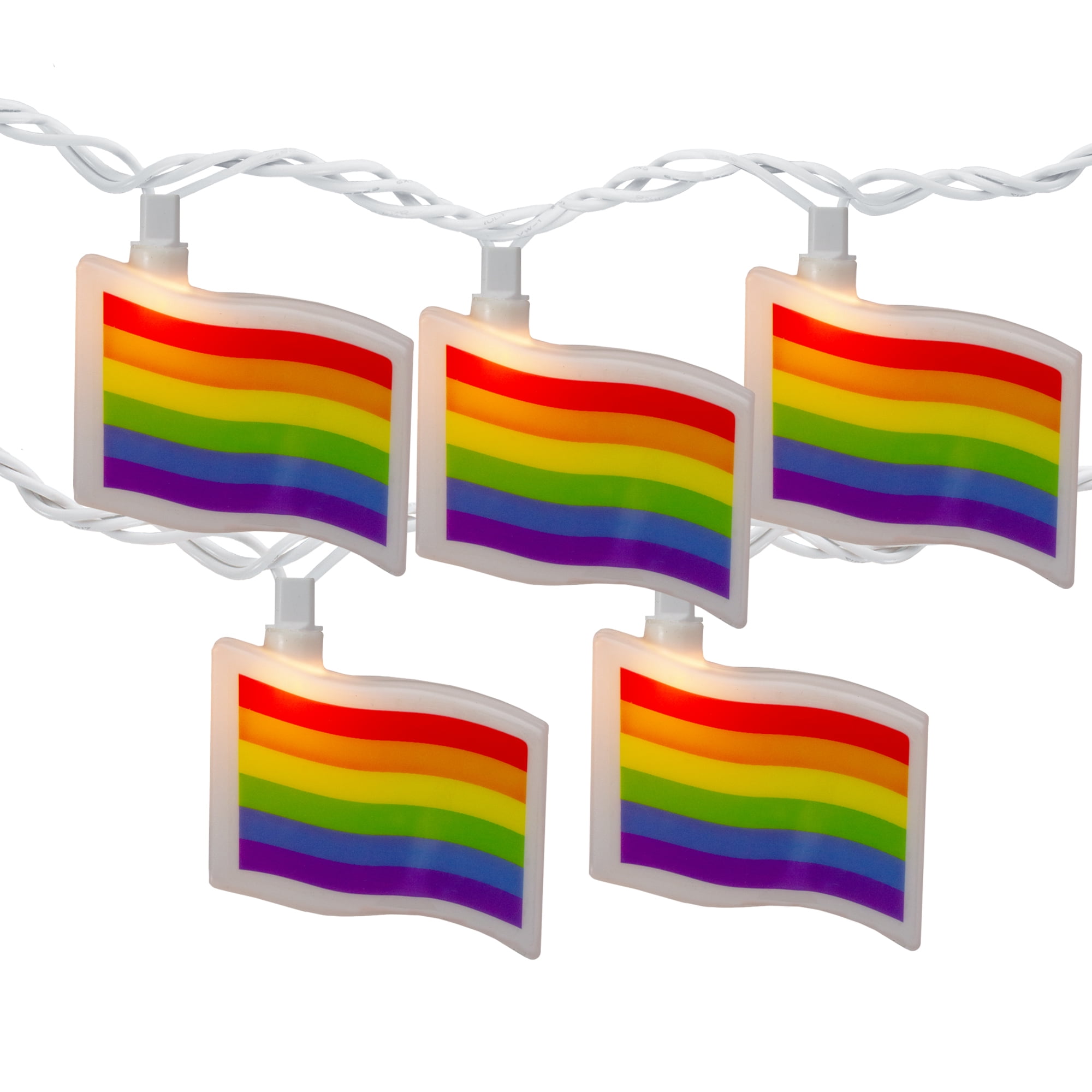 10Count Clear Pride Flag Novelty String Light Set, 7.5ft White Wire