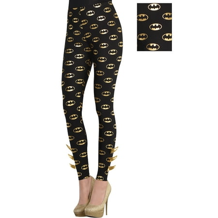 Suit Yourself Batman Batgirl Leggings for Adults, Standard Size, Features a Metallic Gold Logos and Barbs at the Ankles
