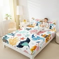 thumbnail image 4 of Homewish Funny Marine Whale Queen Sheet Sets, Cute Cartoon Sea Turtle Flat Sheet, Kawaii Ocean Starfish Queen Fitted Sheet, Breathable Home Decor, 4pcs, 4 of 7