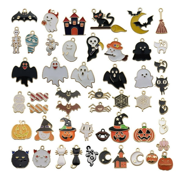 50PCS Halloween Charms, Assorted Bat Pumpkin Enamel Charm Pendants Halloween Charms for Jewelry Making Bracelet Necklace Earrings DIY Crafts Gifts