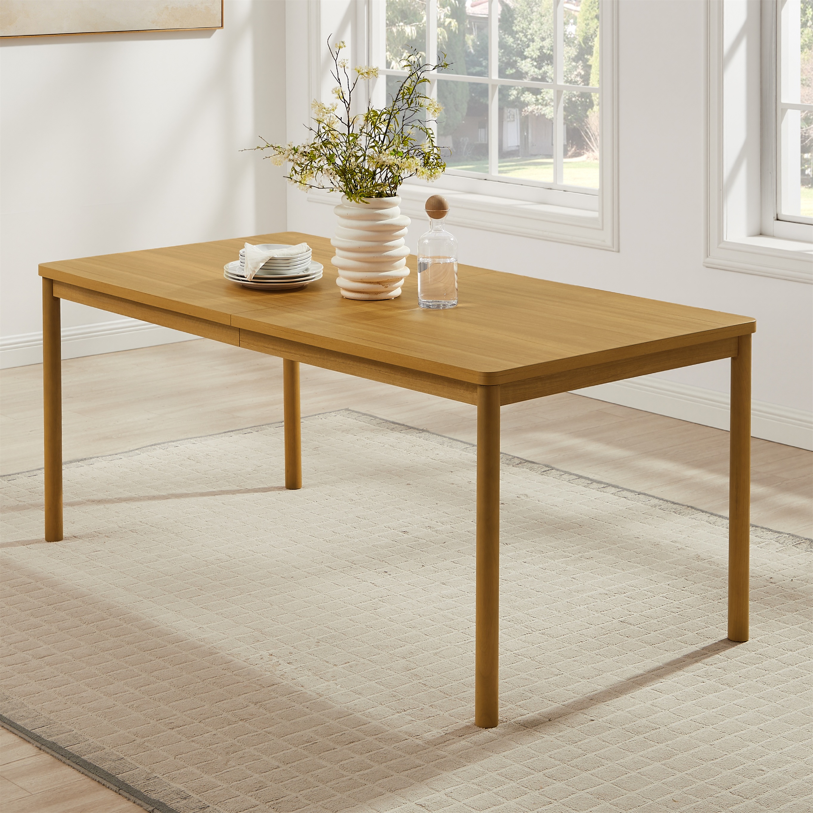 Mainstays Dowel Dining Table, Natural Teak Finish
