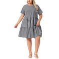 thumbnail image 3 of Agnes Orinda Women's Plus Size Easter Gingham Dresses 1950s Vintage Tiered Crew Neck Short Sleeve Summer Casual Midi Plaid Dress 1X Black, 3 of 7