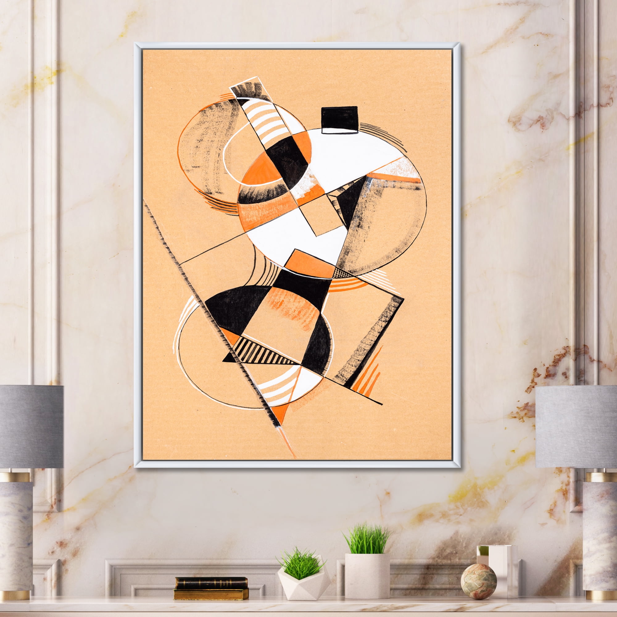 Designart 'Abstract Compositions Of Colored Geometric V' Modern Framed Canvas Wall Art Print
