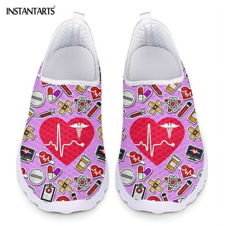 

New Style Women Flats Shoes Nursing Heart Rate Printing Casual Footwear Female Nurse Print Shoe Sneakers Light