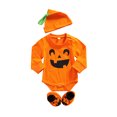 thumbnail image 2 of Newborn Baby Boy Girl Halloween Outfits Pumpkin Face Sweartshirt Bubble Romper + Hat＋Shoes Infant Fall Clothes, 2 of 7