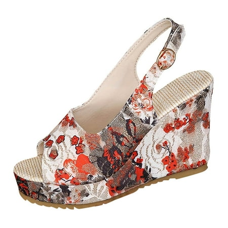 

Slides Sandals Women Memory Foam Wedge Platform Sandals Peep Toe Print High Heel Women s Sandals Bridesmaid Gifts