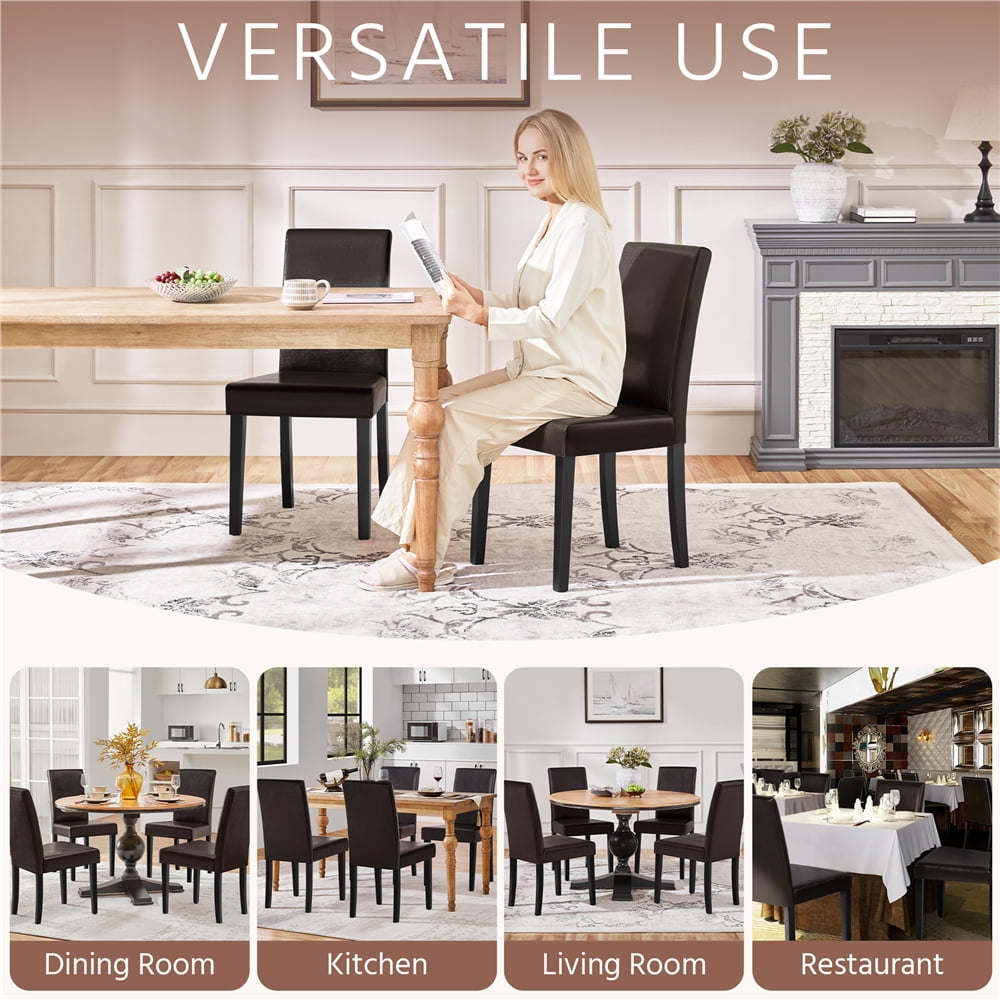 Yaheetech Faux Leather Dining Chairs with Rubberwood Legs, Set of 2, Dark Brown