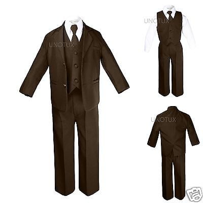 Brown 4 Piece Boy Tuxedo with Velvet Collar