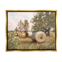 Stupell Industries Rural Hay Bales Farm Landscape Landscape Painting Gold Floater Framed Art Print Wall Art