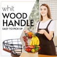 thumbnail image 3 of WILDMOS 2-tier Fruit Basket Bowl,Metal Basket with Wooden Base,Fruit and Vegetable Storage with Banana Hanger,Fruit Basket for Kitchen Counter Organizer. C104, 3 of 3