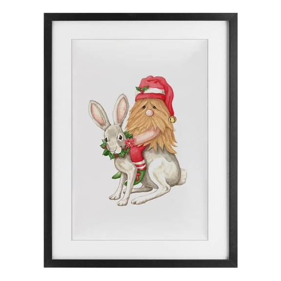 Stupell Industries Santa's Elf Riding Rabbit Black Framed Print Under Glass, design by Nancy Overton, 20 x 14