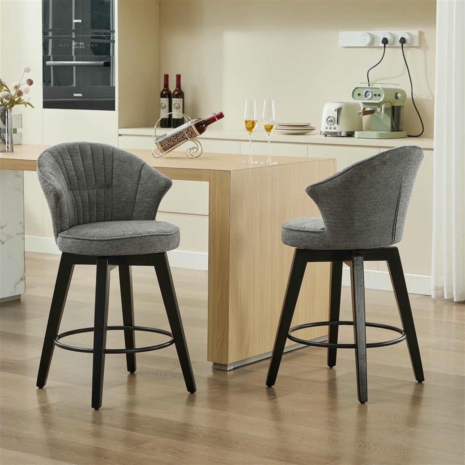 Demi Bonn 36" Counter Height Bar Stools Set of 2, Swivel Barstools with Back, Chenille Upholstered, Kitchen Island Countertop Chairs for Dining Room, Gray