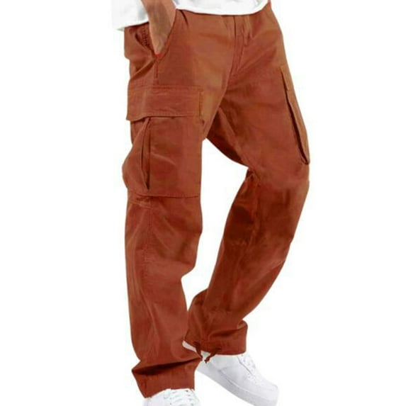 Frontwalk Mens Lightweight Solid Color Bottoms Elastic Waist Casual Cargo Pant Men Drawstring Summer Loungewear With Pockets Orange 2XL
