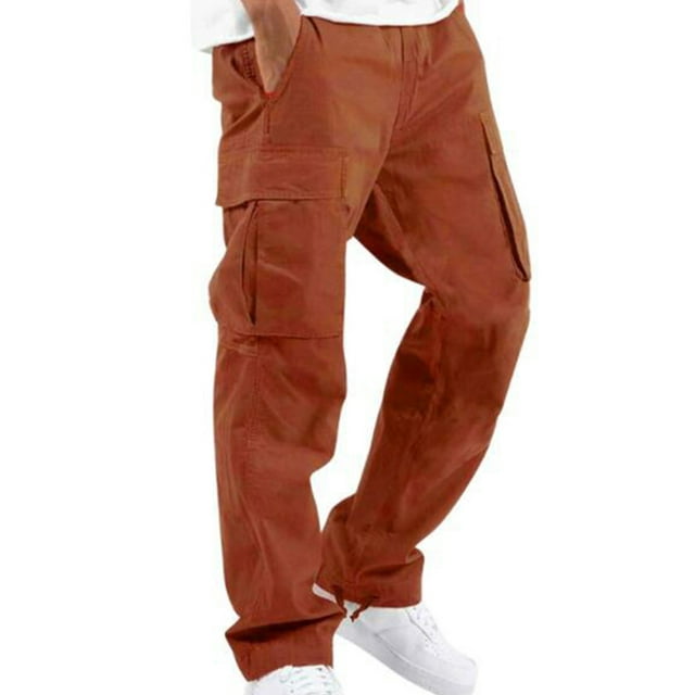 LUXUR Mens Drawstring Trousers Casual Sports Cargo Pant Orange 5XL