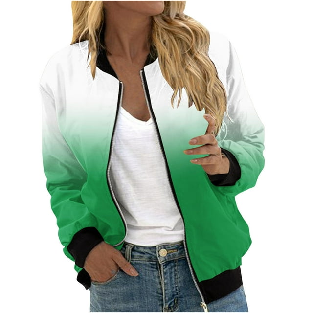 Swstbby Liquidation d'Économies d'Automne! Vestes d'Automne pour Femmes, Chandail à Manches Longues Ample pour Femmes avec Fermeture Éclair, Veste Décontractée en Grosse Maille Style Baseball Vert m