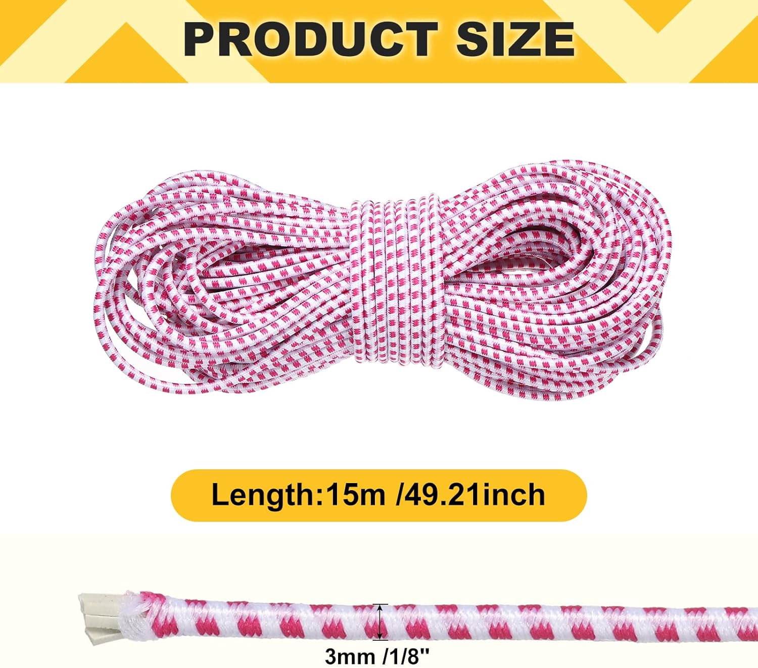 MKEUDQ-Elastic Bungee Cord, 1/8" x 49' Heavy Duty Polyester Bungee Shock Cords Kayak Stretch String Rope for Kayak Strap Tarp Tie Boating Tent Camping DIY Craft, White-Red