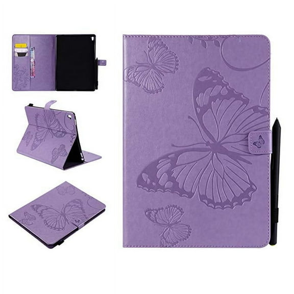 iPad Pro 9.7 case, Allytech Embossed with Butterfly Series AUTO WAKE/SLEEP Folio Stand Wallet Case with Cards/Cash Holder for Apple iPad Pro 9.7 Inch 2016 Release Tablet, Purple
