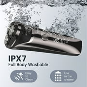 Men's Electric Razor, 2 in 1 4D Electric Rotary Shaver Cordless Rechargeable Mustache Face Beard Trimmer IPX7 Waterproof Dry/Wet, W/ LED Display & Holder for Husband Dad Travel