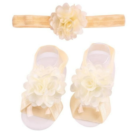 

Childrens hair accessories 1Pair Infant Pearl Chiffon Barefoot Toddler Foot Flower Beach Sandals CHMORA