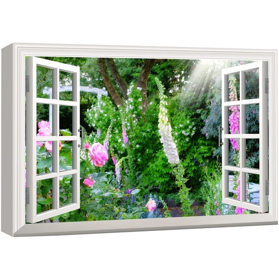 wall26 Canvas Print Wall Art Window View to Spring Wildflower Variety Nature Wilderness Photography Realism Rustic Landscape Colorful Multicolor Ultra for Living Room, Bedroom, Office - 24"x36&q