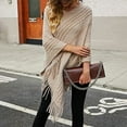 thumbnail image 3 of StylesILove Autumn Winter Women Striped Knitted V-Neck Fringe Poncho Pullover Sweater Lightweight Cape Cozy Wrap Tassel Shawl (Khaki), 3 of 6
