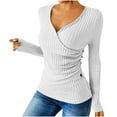 thumbnail image 2 of Otntypg Ribbed Sweaters for Women Lightweight Casual Slim Fit Basic Wrapped V Neck Solid Color Tunic Blouse Trendy Fall Spring Cozy Knitwear Shirts White XXL, 2 of 8