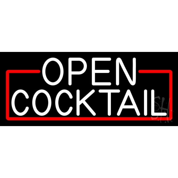 White Cocktail Open With Red Border LED Neon Sign 10 x 24 - inches, Clear Edge Cut Acrylic Backing, with Dimmer - Bright and Premium built indoor LED Neon Sign for Bar decor.