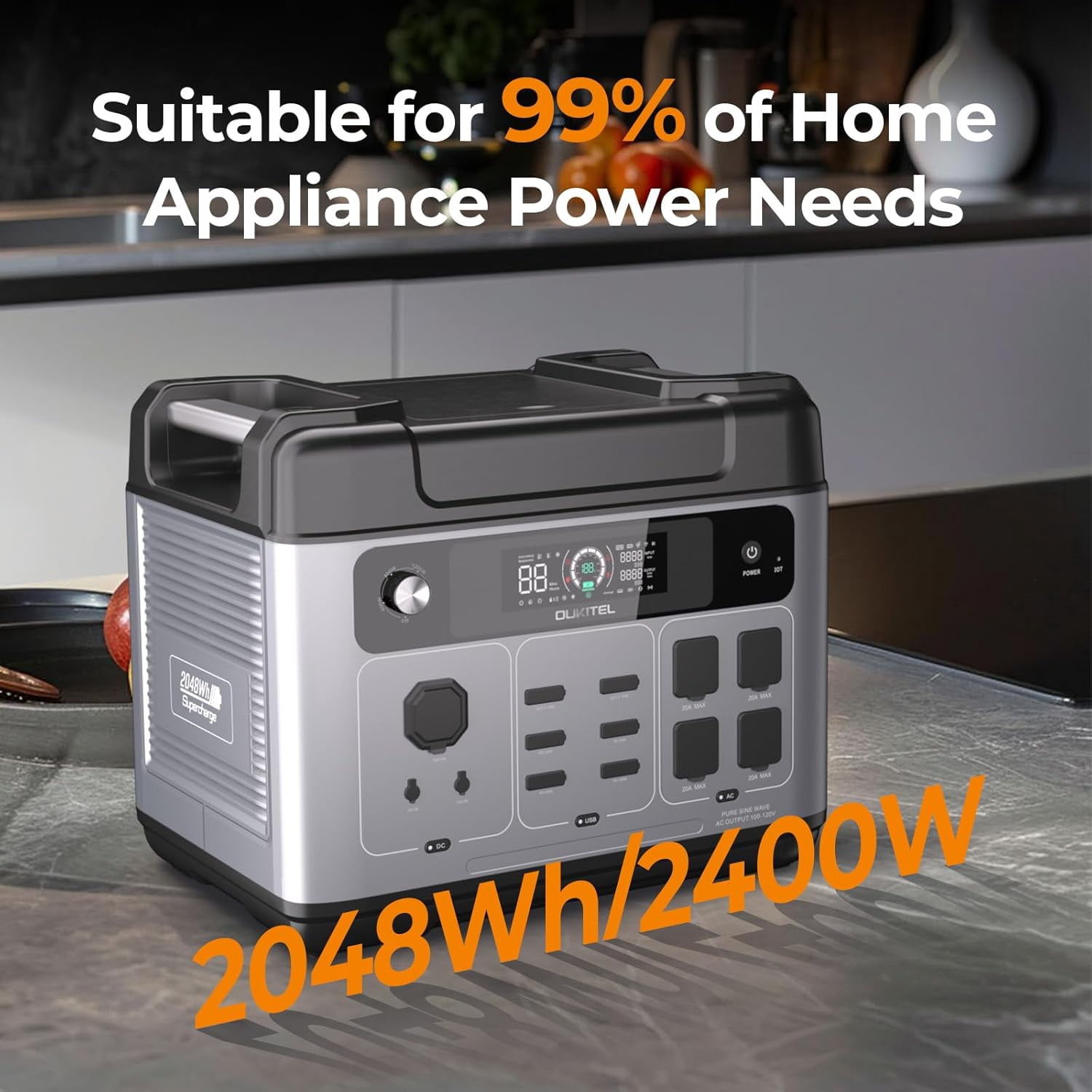 OUKITEL P2001 Plus 2400W Power Station with 200W Solar Panel, 2048Wh Solar Generator with 4 AC, 1.5H Full Charging, APP Control Battery Backup for Home, Camping