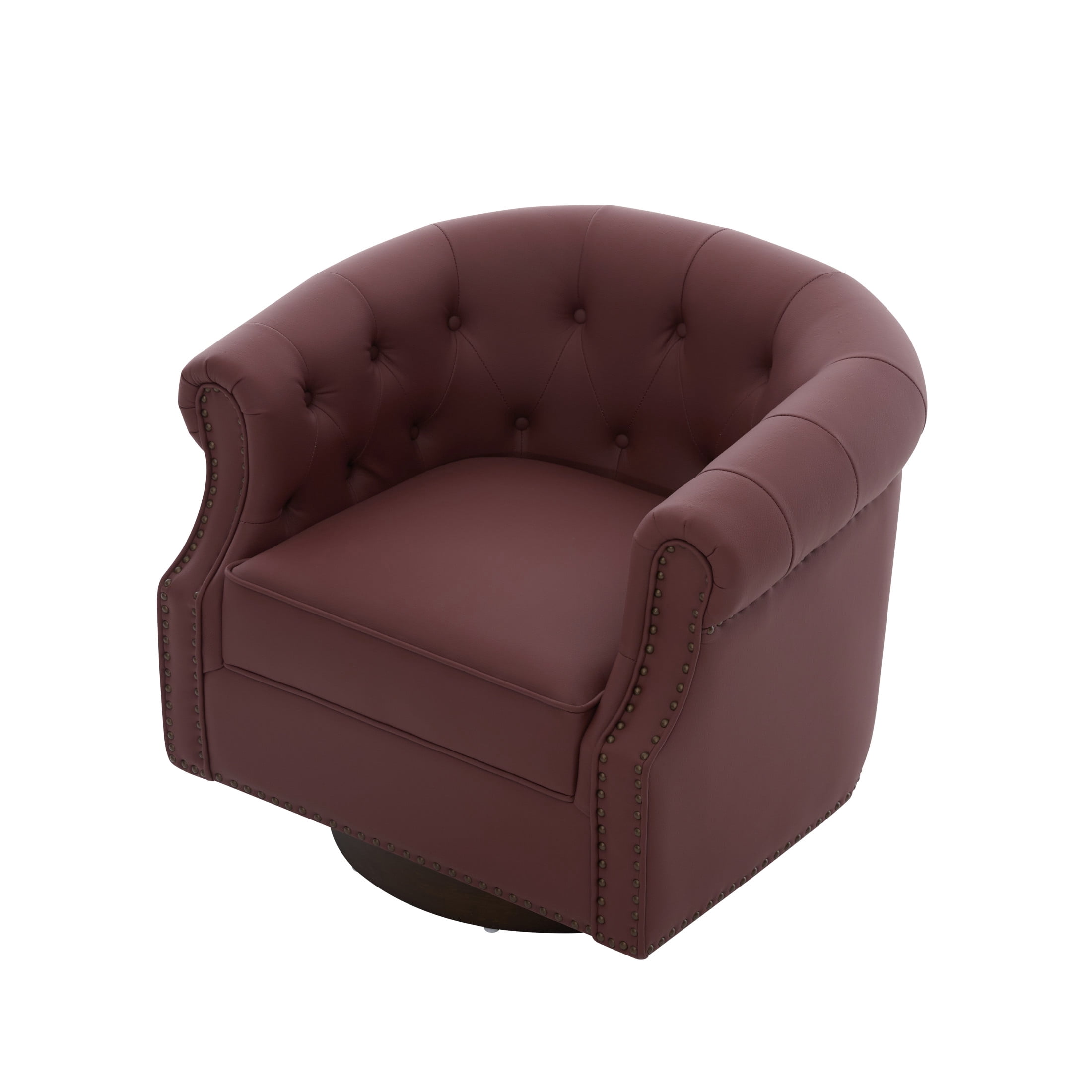 Christopher Knight Home 360° Swivel Modern Accent Chair, PU Leather Barrel Chair with Wood Base, Red