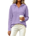 thumbnail image 6 of Women Loose Fit Half Zip Hooded Sweatshirt Sevevn Waffle Knit Drawstring Pullover For Spring Fall Daily Wear, 6 of 8