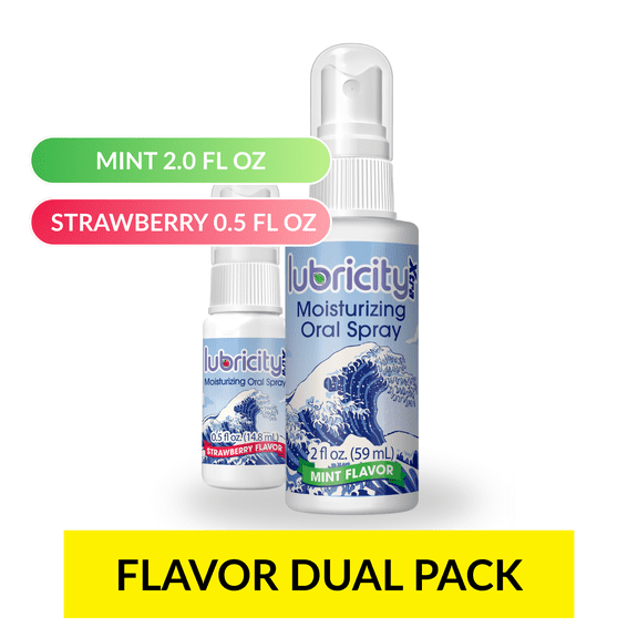 Lubricity Xtra Dry Mouth Spray, Moisturizer with Xylitol, Mint 2.0 fl oz, Strawberry 0.5 fl oz, Dual flavor pack