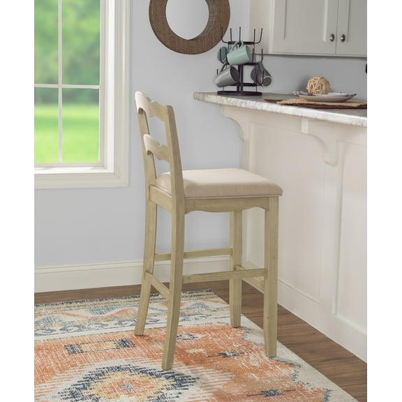 Linon May Full Back Wood Bar Stool, 30" Seat Height, White Wash Finish